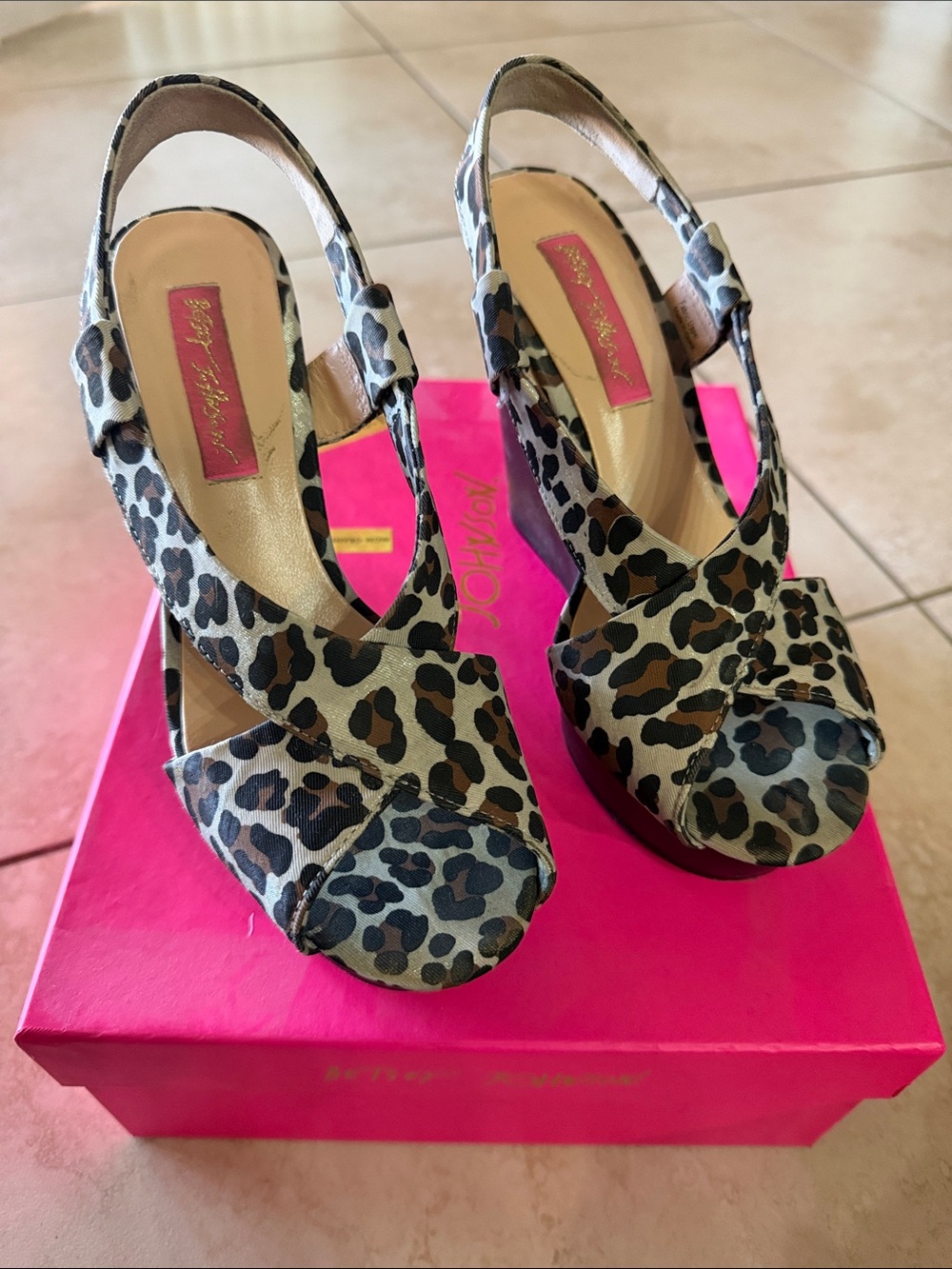 Betsey Johnson Leopard Print Peep-Toe Platform Slingbacks - Black/Brown